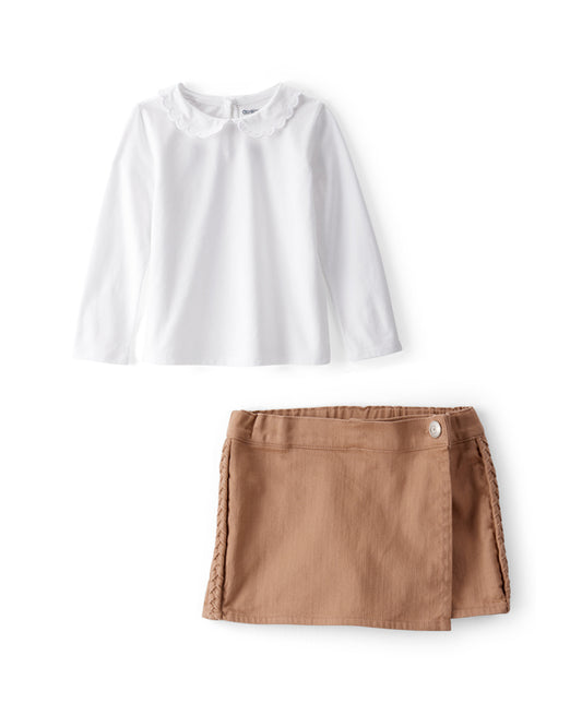 Oshkosh Toddler Scalloped Collar Long-Sleeve Shirt with 100% Cotton Skort