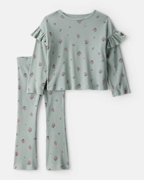 Carter's Toddler Girl 2-Piece Floral Cotton Long-Sleeve Tee & Pant Set - Green