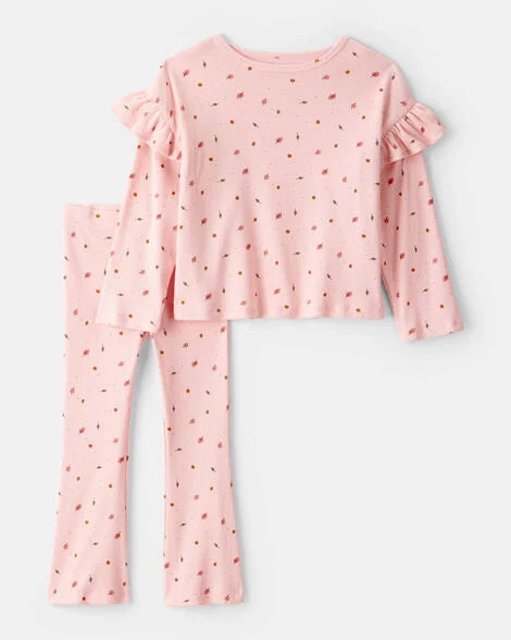 Carter's Toddler Girl 2-Piece Print Cotton Long-Sleeve Tee & Pant Set - Pink