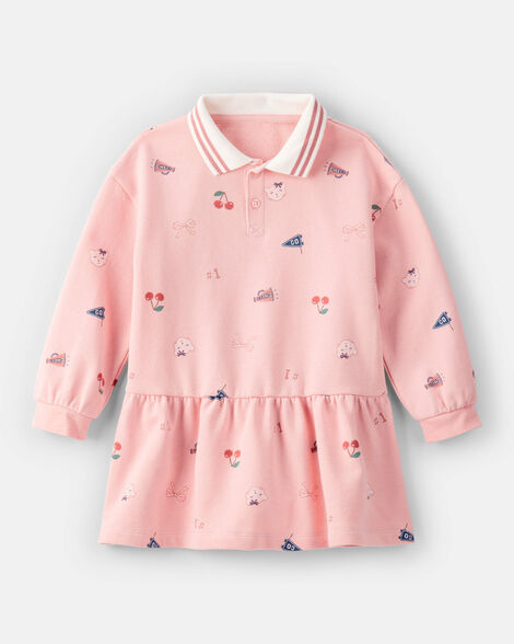 Carter's Toddler Girl Art Print Collared Long-Sleeve Dress - Pink