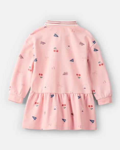 Carter's Toddler Girl Art Print Collared Long-Sleeve Dress - Pink