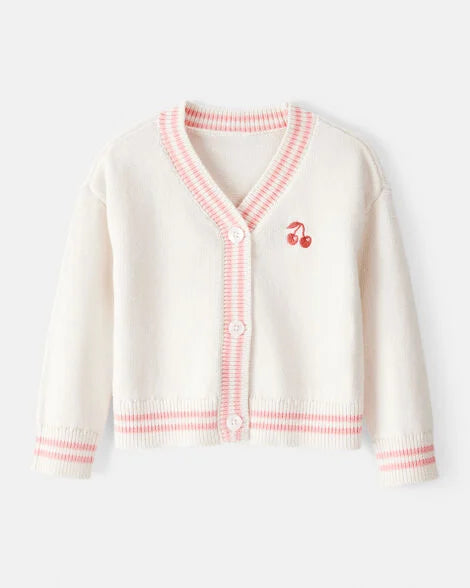 Carter's Toddler Girl Cherry Cotton Long-Sleeve Sweater - White