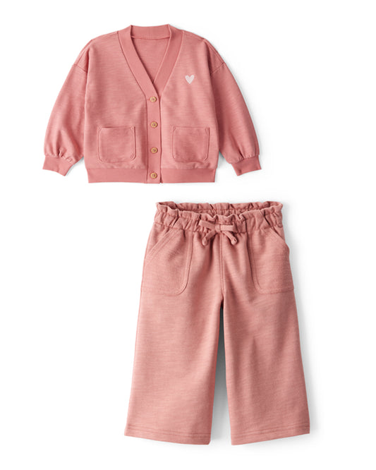Carter's Toddler Girl Heart Cotton Long-Sleeve Cardigan Sweater with Wide-Leg Pants - Pink