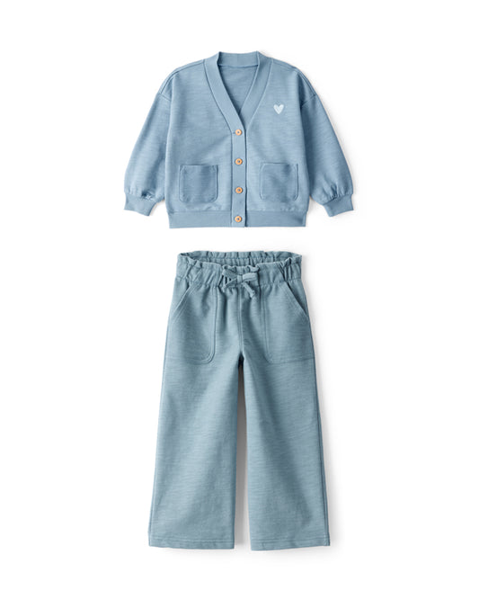 Carter's Toddler Girl Heart Cotton Long-Sleeve Cardigan Sweater with Wide-Leg Pants - Blue