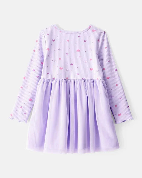 Carter's Toddler Girl Heart Print Long-Sleeve Dress - Purple