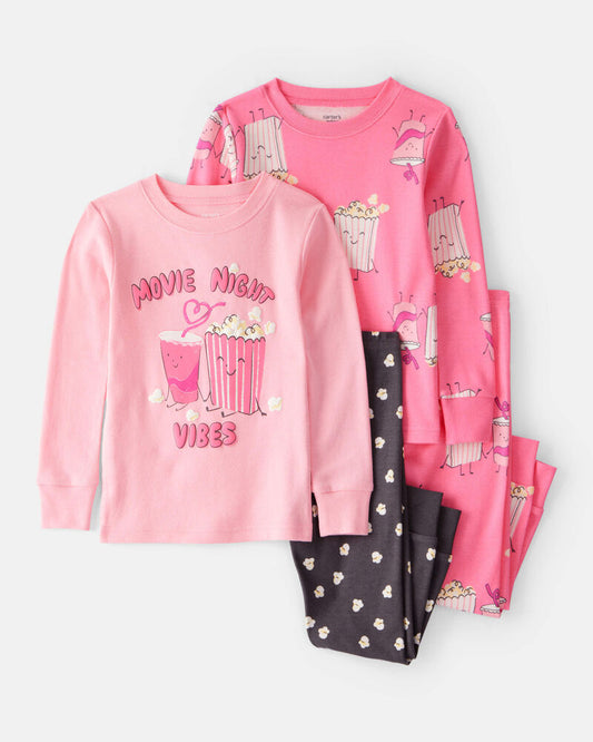 Carter's Toddler Girl Movie Print 100% Cotton Long-Sleeve 4-Piece Pyjamas - Pink/Black