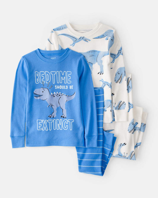Carter's Toddler Boy Dinosaur Print 100% Cotton Long-Sleeve 4-Piece Pyjamas - White/Blue