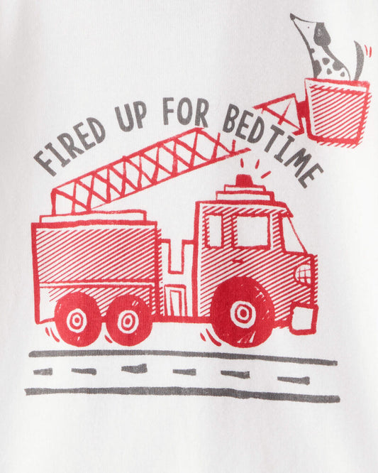 Carter's Toddler Boy Firetruck Print 100% Cotton Long-Sleeve 4-Piece Pyjamas - Red/White