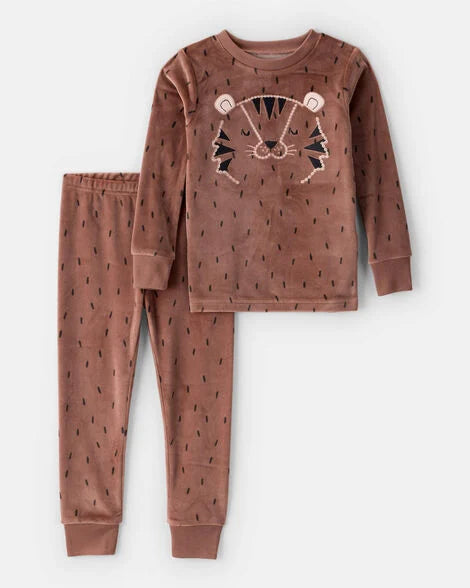 Carter's Toddler Boy Tiger Print DreamPlush Long-Sleeve Snug Fit 2-Piece Pajamas - Brown
