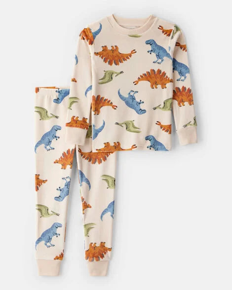 Carter's Toddler Boy Dinosaur Print DreamPlush Long-Sleeve Snug Fit 2-Piece Pajamas - Tan
