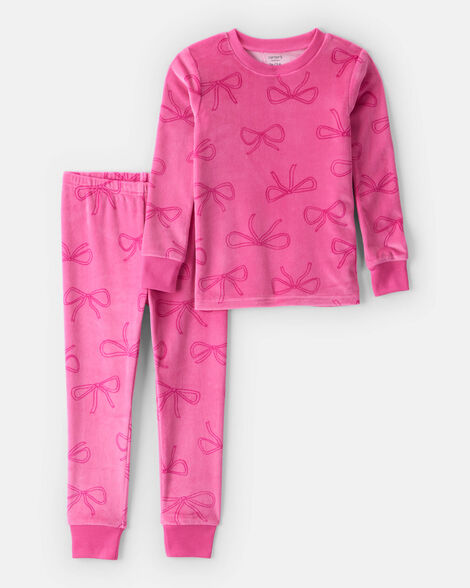 Carter's Toddler Girl Bow Print DreamPlush Long-Sleeve Snug Fit 2-Piece Pajamas - Pink