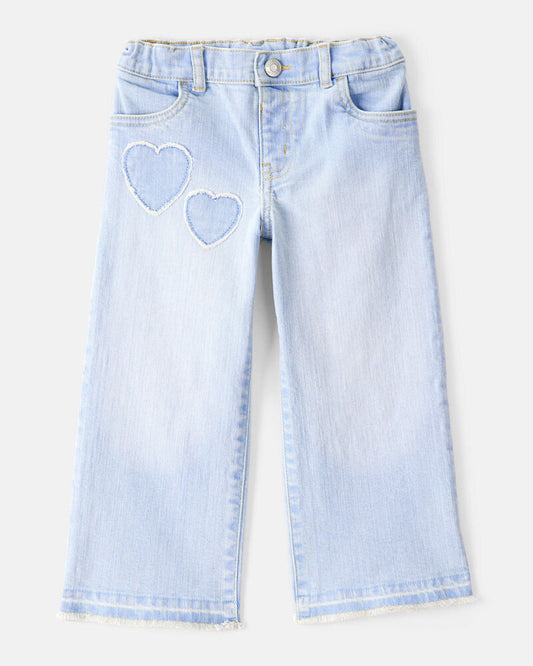 Oshkosh Toddler Heart Embroidered Iconic Denim Wide Leg Jeans - Ozone Wash