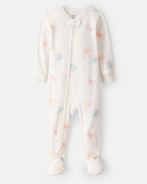 Carter's Toddler Girl Dinosaur 100% Cotton Long-Sleeve 1-Piece Pajamas - White