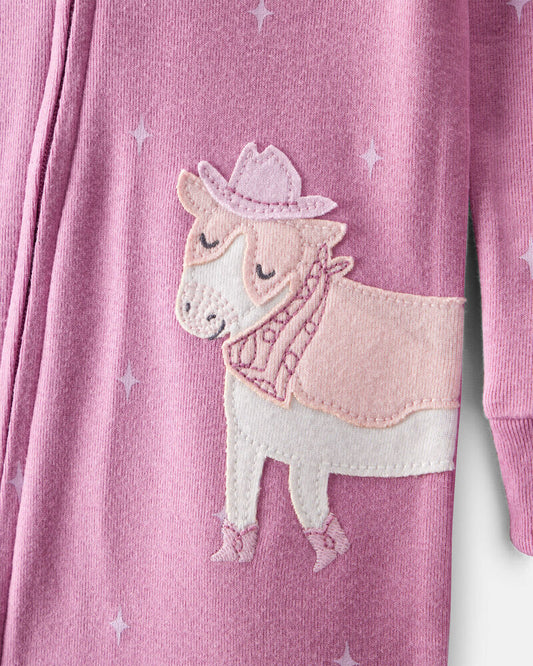 Carter's Toddler Girl Cowgirl Print 100% Cotton 2-Way Zip 1-Piece Pyjamas - Purple