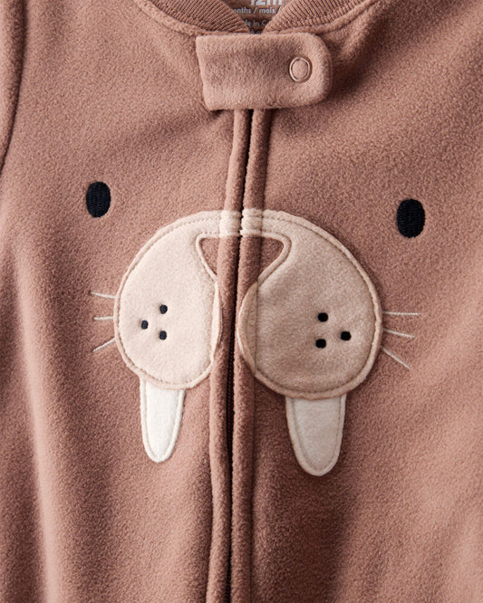 Carter's Toddler Boy Walrus Loose Fit Long-Sleeve 2-Way Zip 1-Piece Pyjamas - Brown