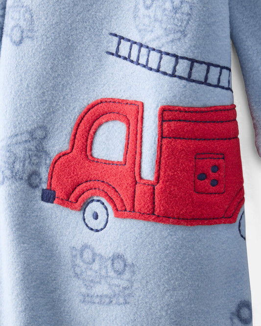 Carter's Toddler Boy Firetruck Print Loose Fit Long-Sleeve Fleece 2-Way Zip 1-Piece Pyjamas - Blue