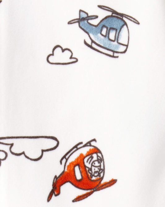 Carter's Toddler Boy Helicopter Print DreamPlush Snug Fit Long-Sleeve 2-Way Zip 1-Piece Pyjamas - White