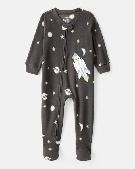 Carter's Toddler Boy Spaceship Star Fleece Loose Fit 1-Piece Pajamas - Grey