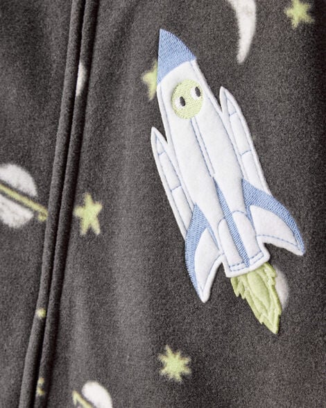 Carter's Toddler Boy Spaceship Star Fleece Loose Fit 1-Piece Pajamas - Grey
