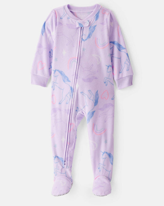 Carter's Toddler Girl Unicorn Print Loose Fit Fleece Long-Sleeve 2-Way Zip 1-Piece pyjamas - Purple