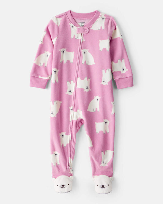 Carter's Toddler Girl 1-Piece Polar Bear Fleece Footie Pyjama - Pink