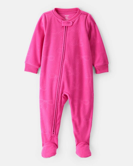 Carter's Toddler Girl Bow Loose Fit Fleece Long-Sleeve 2-Way Zip 1-Piece pyjamas - Pink