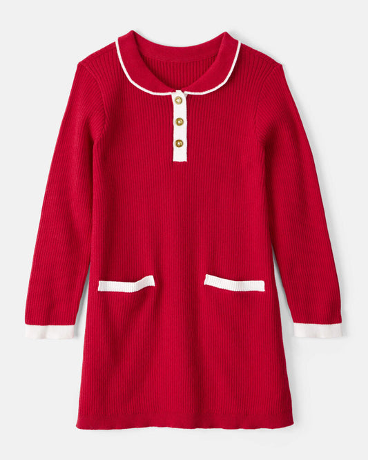 Carter's Toddler Girl Cotton Long-Sleeve Occasion Dress - Red