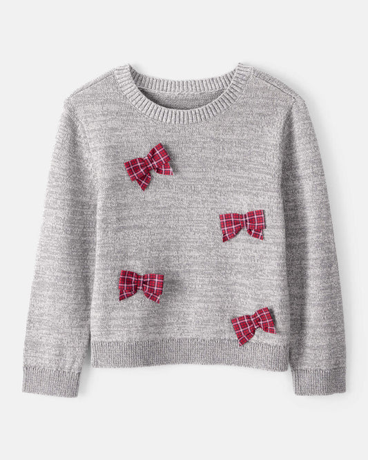Carter's Toddler Girl Bow Cotton Long-Sleeve Sweater with Plaid Cotton Skirt