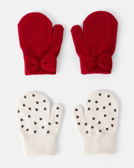 Carter's Toddler Girl 2-Pack Heart & Bow Winter Gloves - Red/Cream