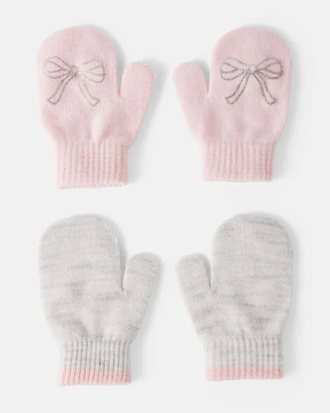 Carter's Toddler Girl 2-Pack Bow Winter Mittens - Pink/Grey