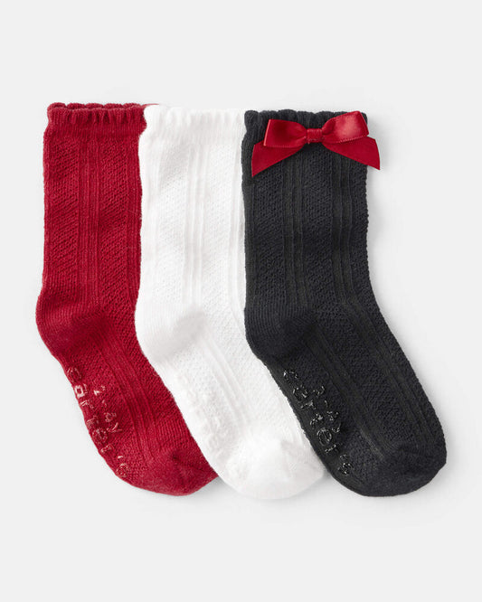 Carter's Toddler Girl 3-Pack Christmas Bow Crew Socks