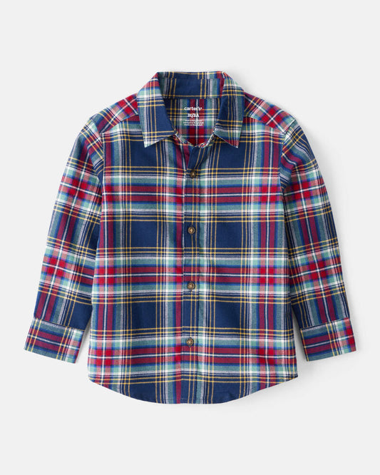 Carter's Toddler Boy Plaid Cotton Long-Sleeve Button-Down Shirt - Navy