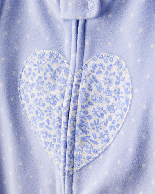 Carter's Toddler Girl Heart Polka Dot Print Loose Fit Fleece Long-Sleeve 2-Way Zip 1-Piece pyjamas - Blue