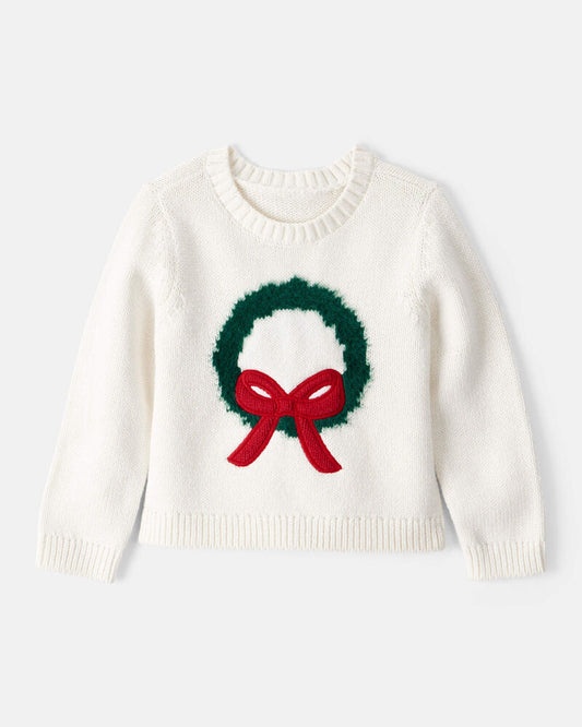 Carter's Toddler Girl Christmas Wreath Long-Sleeve Sweater - White
