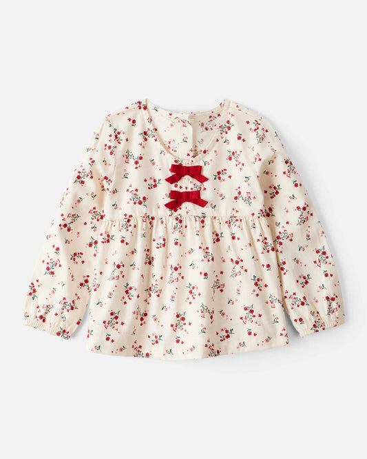 Carter's Toddler Girl Floral Print 100% Cotton Long-Sleeve Top - Ivory