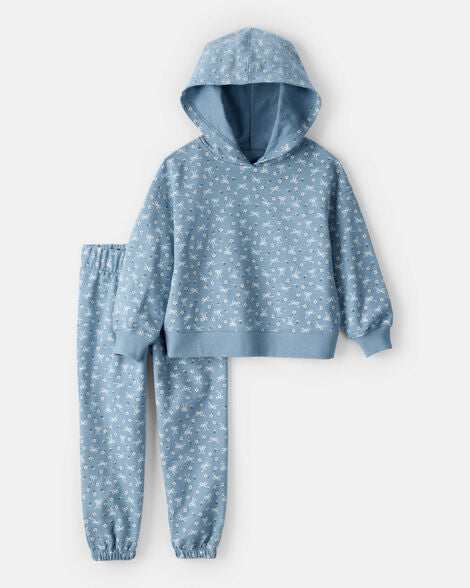 Carter's Toddler Girl 2-Piece Bow Print Cotton Long-Sleeve Hoodie & Pant Set - Blue