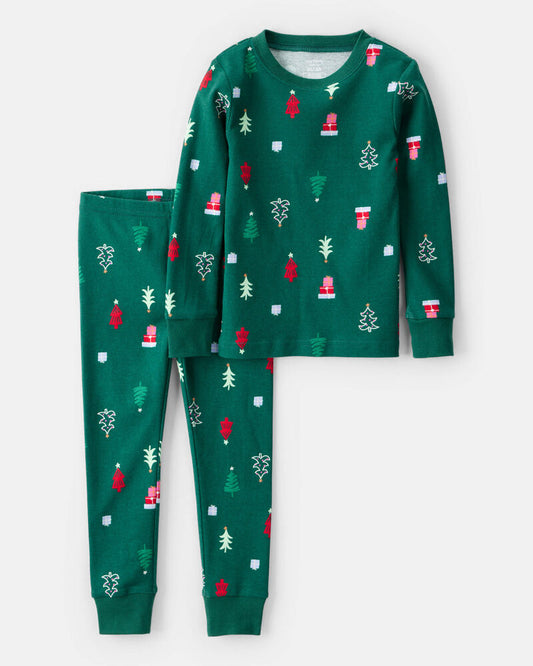 Carter's Toddler Green Trees 100% Cotton Long-Sleeve Snug Fit 2-Piece Pajamas - Green