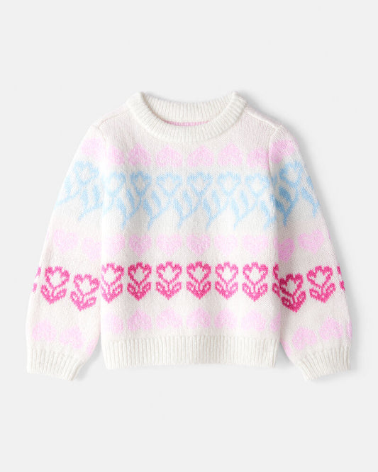 Carter's Toddler Girl Floral Fairisle Sweater - Pink/White