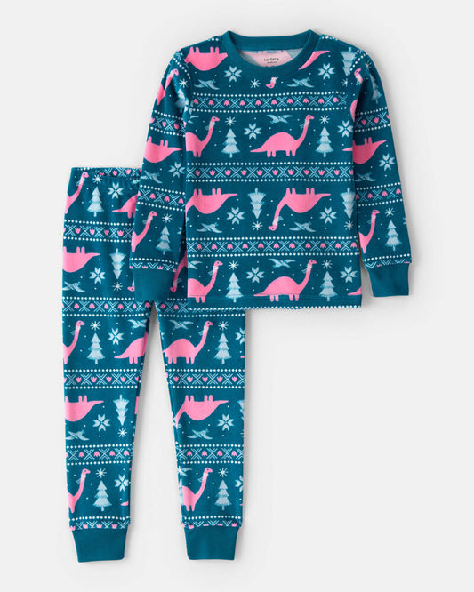 Carter's Toddler Girl Dinosaur DreamPlush Long-Sleeve Snug Fit 2-Piece Pyjamas - Teal