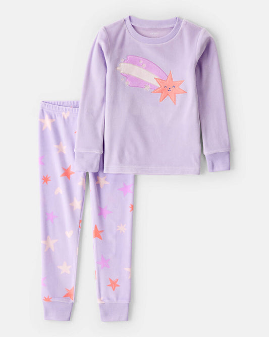 Carter's Toddler Girl Star Print DreamPlush Long-Sleeve Snug Fit 2-Piece Pajamas - Lavender