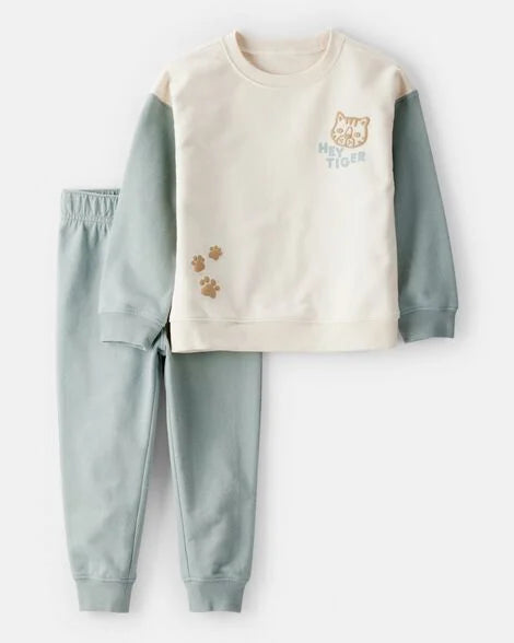 Carter's Toddler Boy Hey Tiger' French Terry Sweatshirt & Pant Set - Blue/Cream