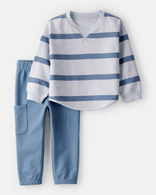 Carter's Toddler Boy Striped French Terry Long-Sleeve Tee & Pant Set - Blue