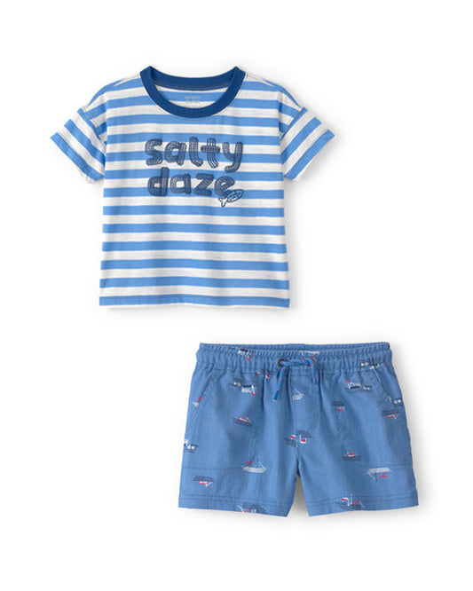 Carter's Toddler Boy 'Salty Daze' Striped Graphic Tee with Sailboat Twill Shorts