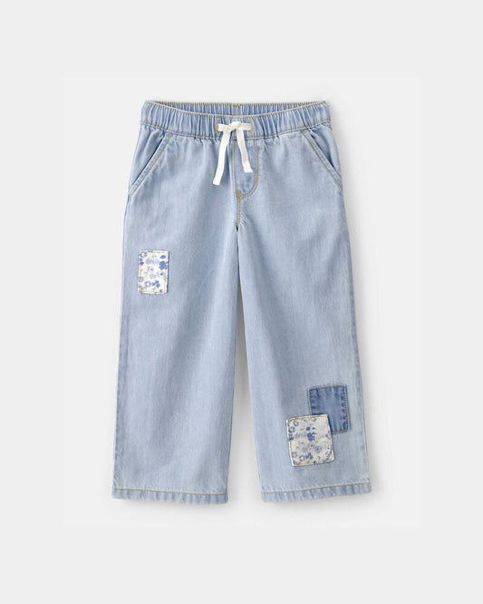 Oshkosh Toddler Girl Patchwork Drawstring Wide-Leg Pants - Light Wash