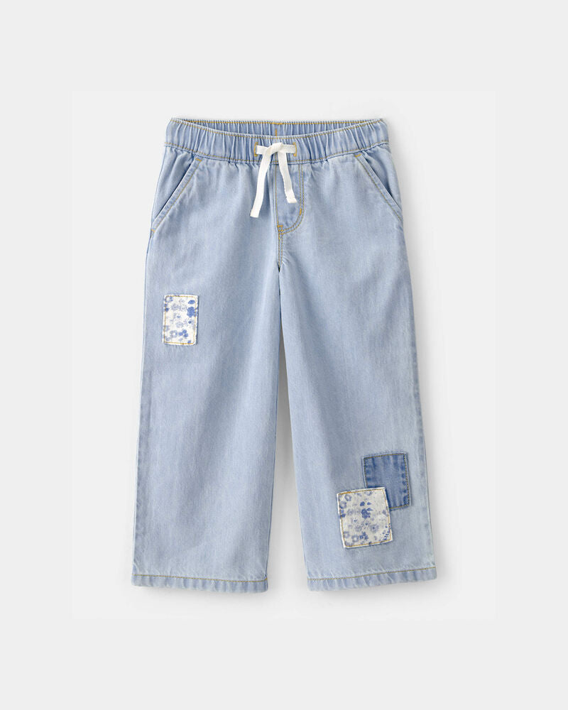 Oshkosh Toddler Girl Patchwork Drawstring Wide-Leg Pants - Light Wash