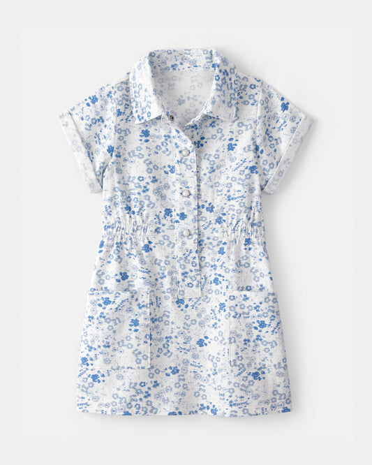 Oshkosh Toddler Girl Floral Button-Up Dress - Blue/White