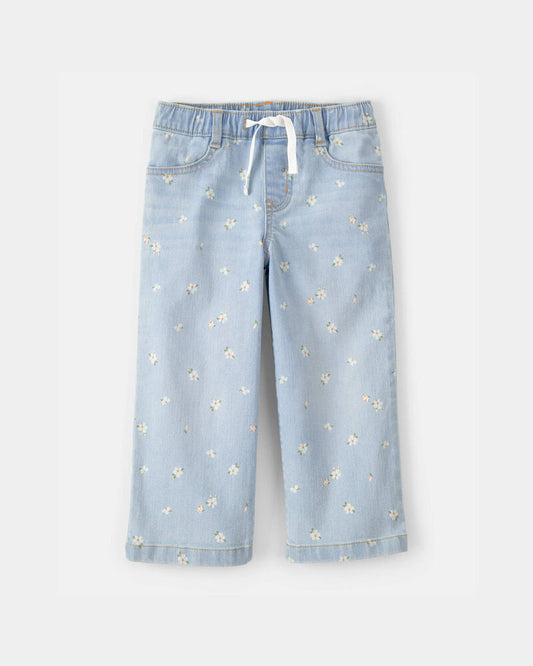 Oshkosh Toddler Girl Floral Drawstring Wide-Leg Jeans - Light Wash