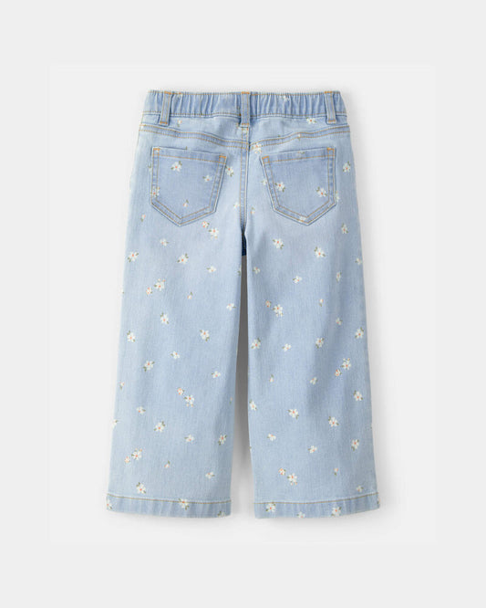 Oshkosh Toddler Girl Floral Drawstring Wide-Leg Jeans - Light Wash