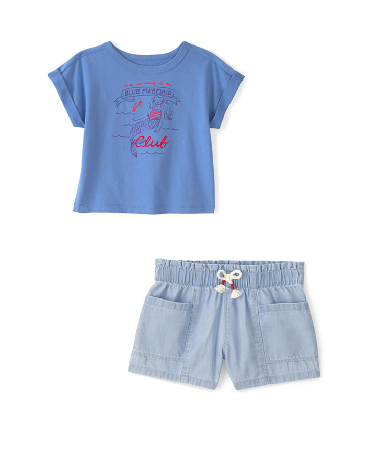 Carter's Toddler Girl Mermaid Top with Chambray Shorts