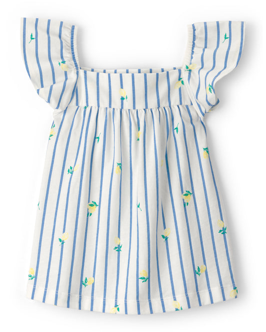 Carter's Toddler Girl Flutter-Sleeve Lemon Striped Top with Lemon Striped Skort